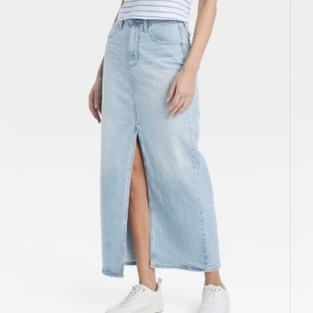 Denim Jean Maxi Skirt Light Wash Leg Slit - Universal Thread Casual Size 14